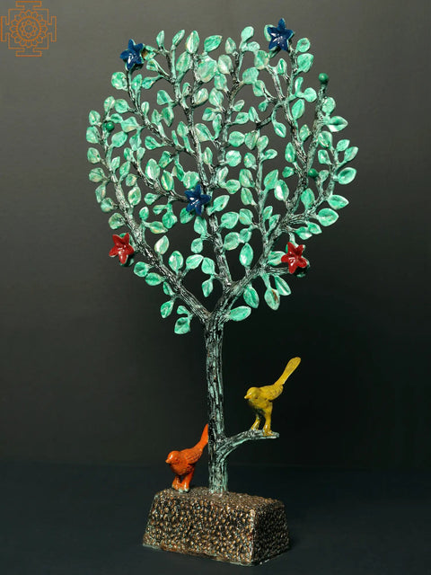 16" Brass Tree with Birds and Flowers | Handpainted