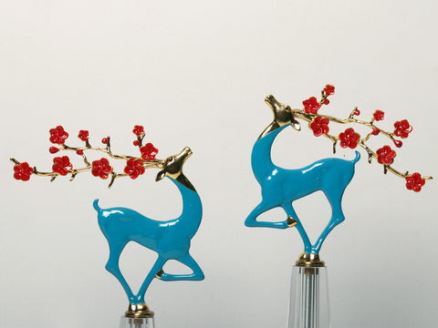 14" Brass and Glass Blue Deer (Set of 2)