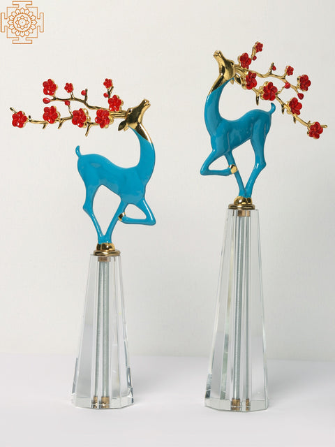 14" Brass and Glass Blue Deer (Set of 2)