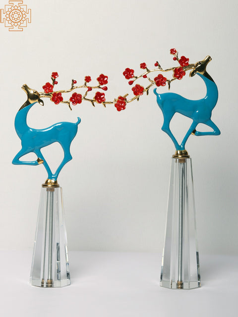 14" Brass and Glass Blue Deer (Set of 2)