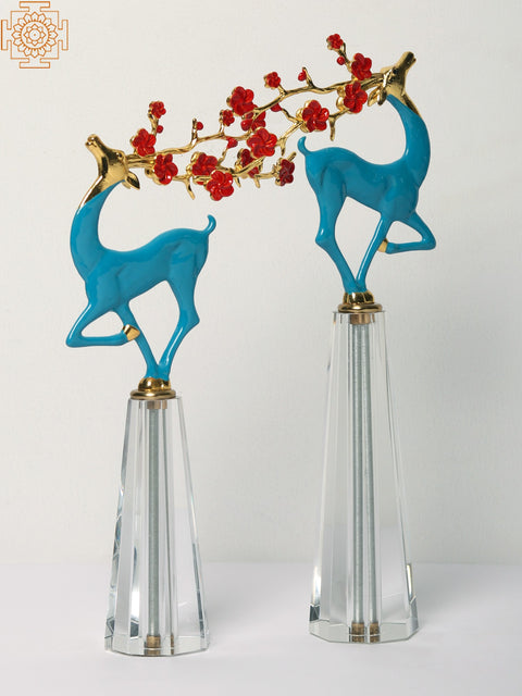 14" Brass and Glass Blue Deer (Set of 2)