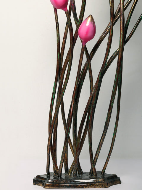 34” Handpainted Brass Lotus Flowers Bouquet