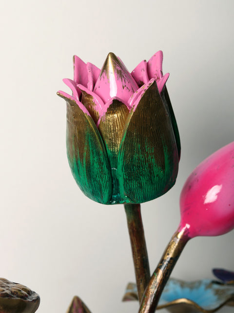 34” Handpainted Brass Lotus Flowers Bouquet