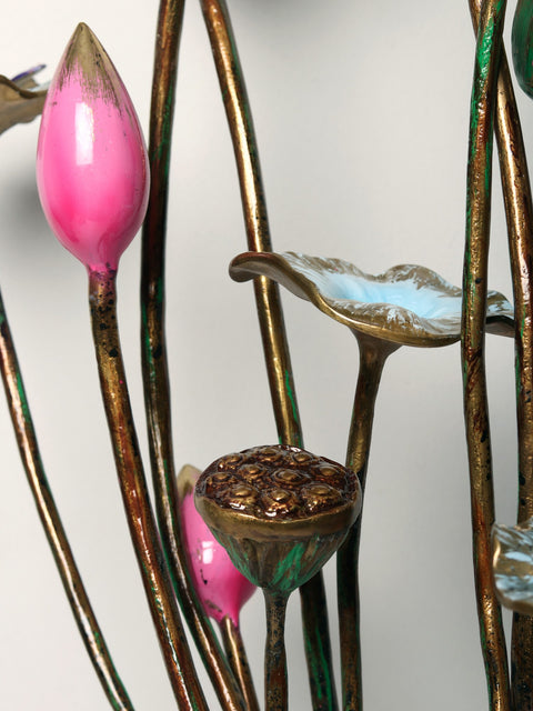 34” Handpainted Brass Lotus Flowers Bouquet