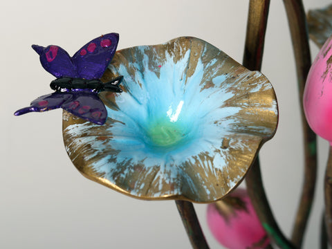 34” Handpainted Brass Lotus Flowers Bouquet