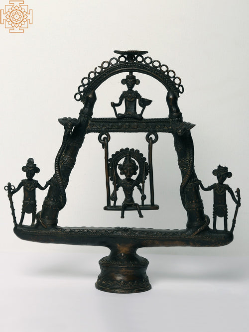 13" Brass Tribal Swing Candle Holder Statue