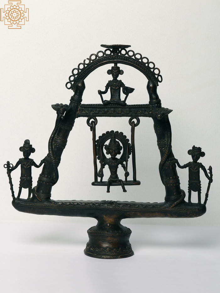 13" Brass Tribal Swing Candle Holder Statue