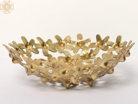 11" Brass Flower Design Fruit Bowl
