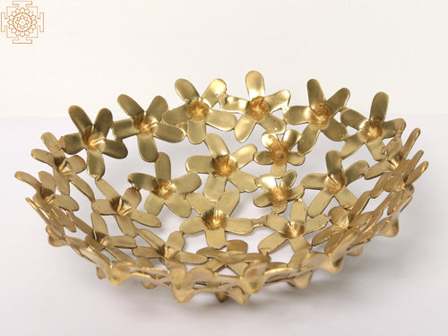 11" Brass Flower Design Fruit Bowl for Home Decor