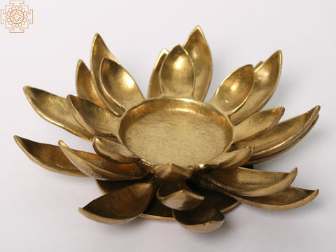 6" Brass Lotus Design Tealight Candle Holder