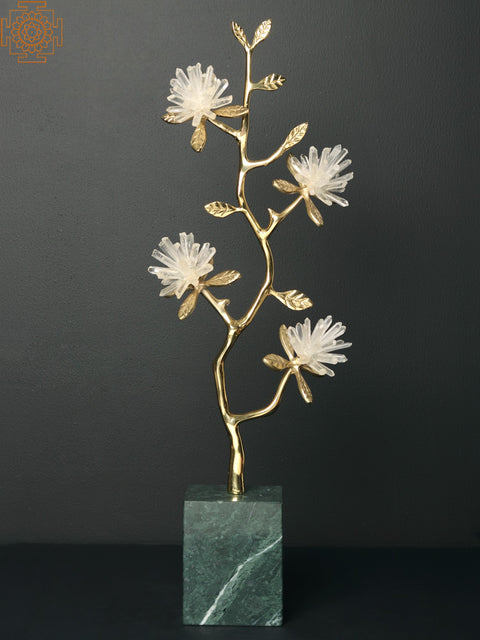 19" Golden Brass Branches Crystal Flowers