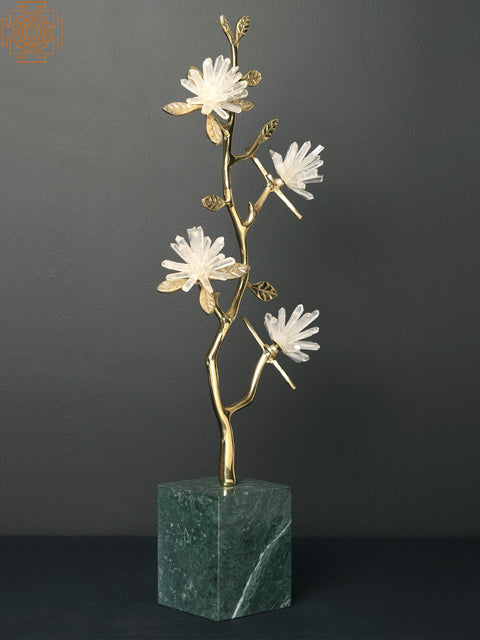 19" Golden Brass Branches Crystal Flowers