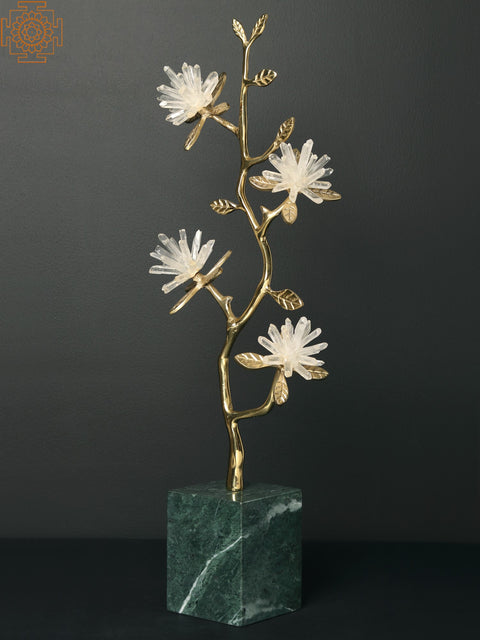 19" Golden Brass Branches Crystal Flowers