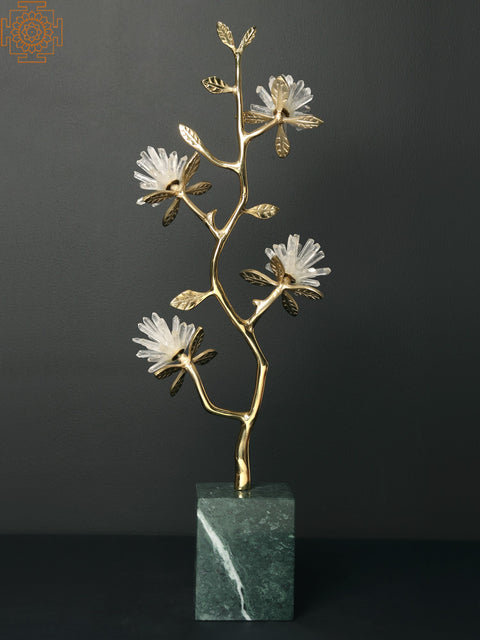 19" Golden Brass Branches Crystal Flowers