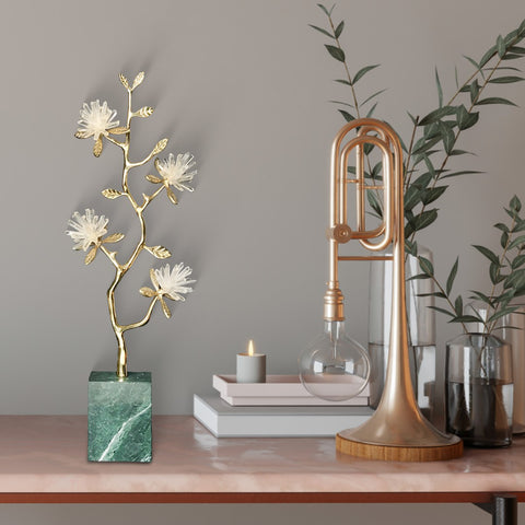 19" Golden Brass Branches Crystal Flowers