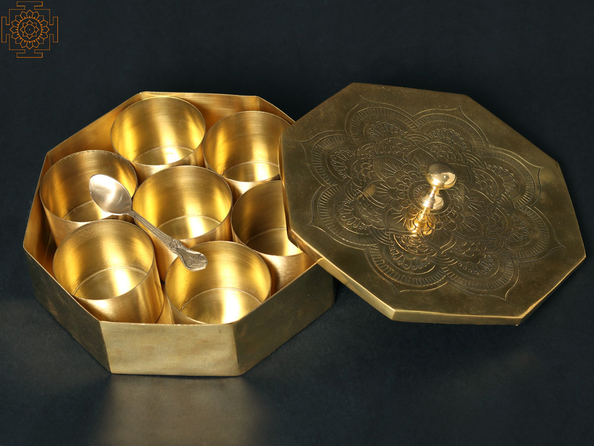 9" Octagonal Brass Masala Box