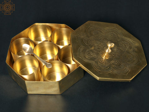 9" Octagonal Brass Masala Box