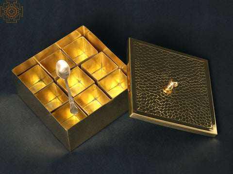 6" Square Brass Masala Box
