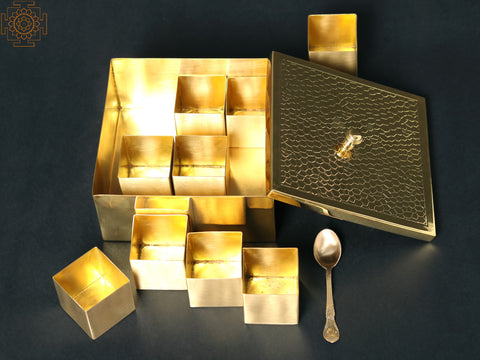 6" Square Brass Masala Box