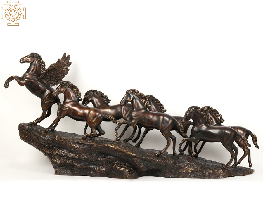 58" Seven Galloping Horses Brass Sculpture for Home Decor