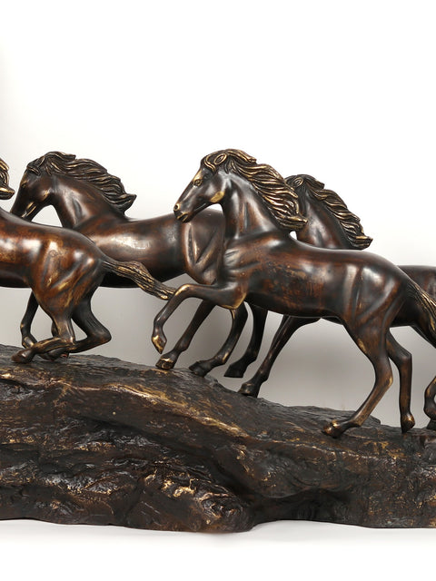 58" Large Seven Galloping Horses | Brass Sculpture