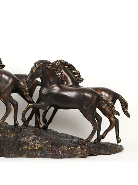 58" Large Seven Galloping Horses | Brass Sculpture