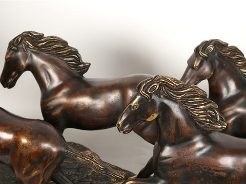 58" Large Seven Galloping Horses | Brass Sculpture