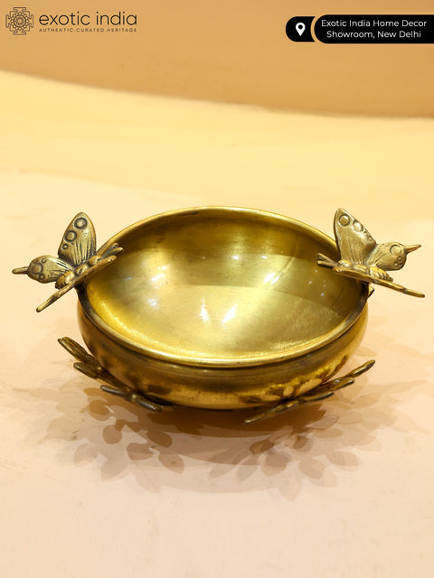7" Brass Butterfly Design Urli