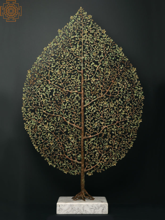 48" Brass Leaf Design Tree Statue with Marble Base