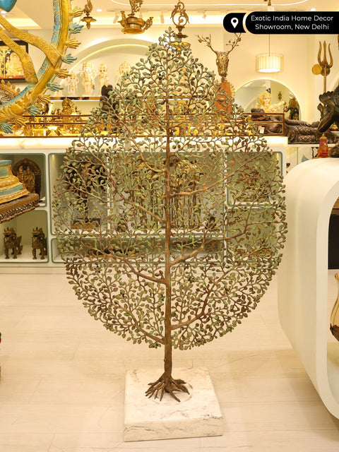 48" Beautiful Brass Leaf Design Tree with Marble Base