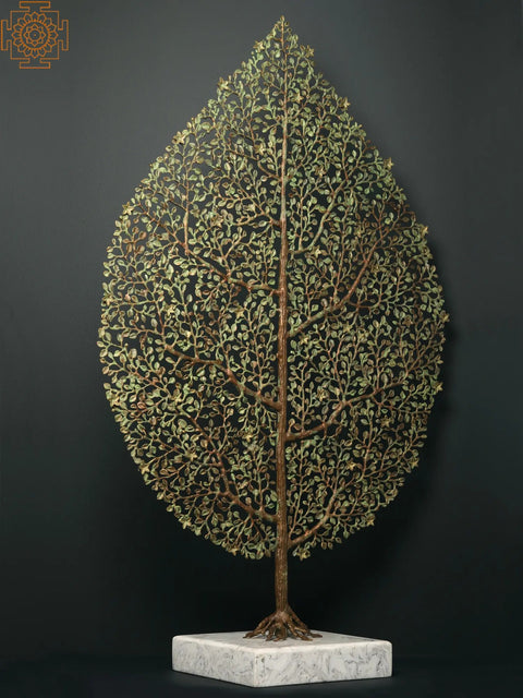 48" Beautiful Brass Leaf Design Tree with Marble Base