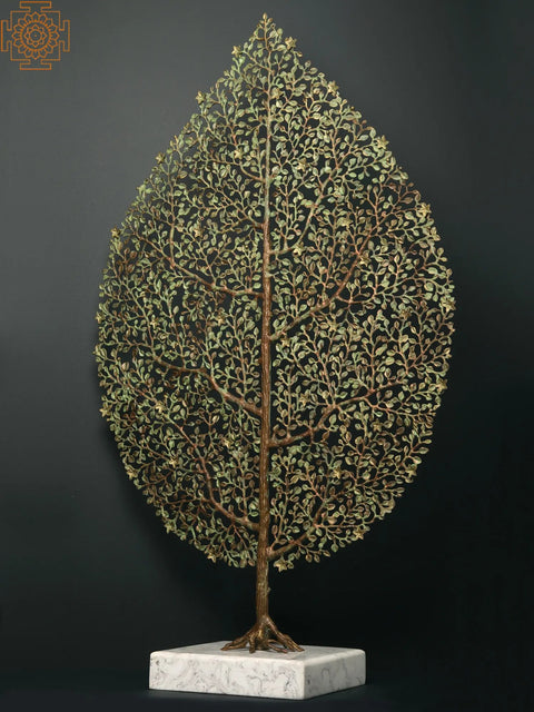 48" Beautiful Brass Leaf Design Tree with Marble Base