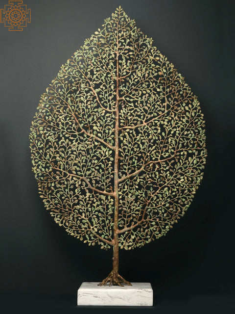 48" Beautiful Brass Leaf Design Tree with Marble Base
