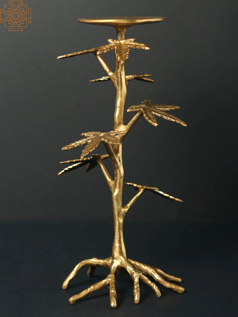10" Brass Candle Stand with Leaves