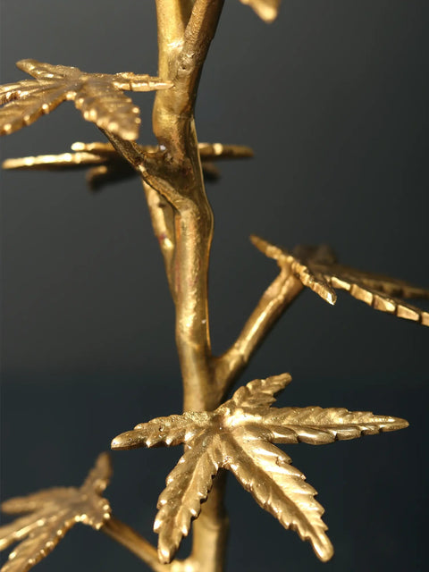 10" Brass Candle Stand with Leaves
