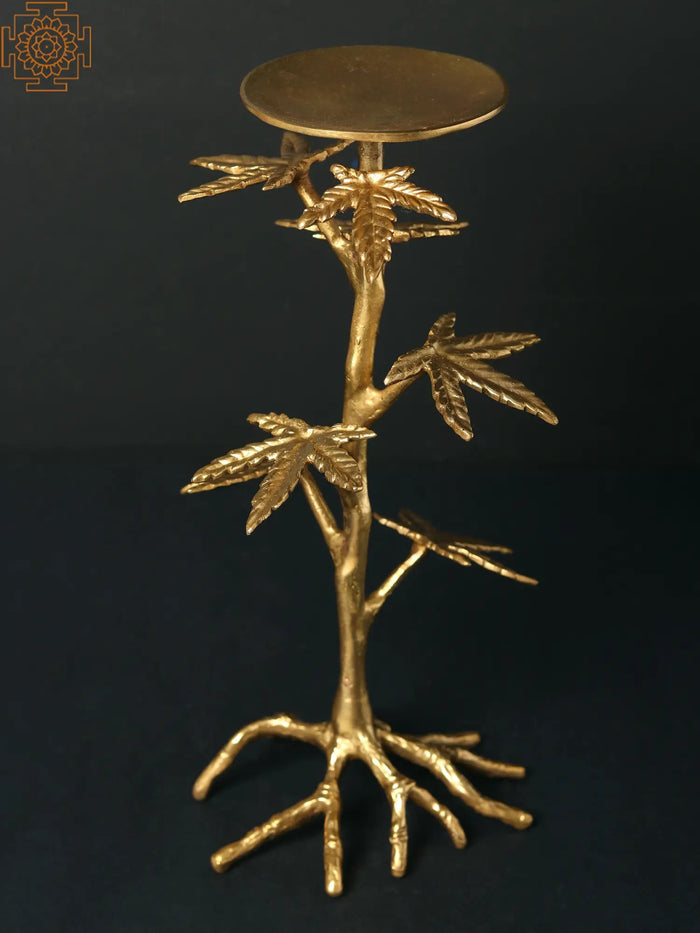10" Brass Candle Stand with Leaf Design