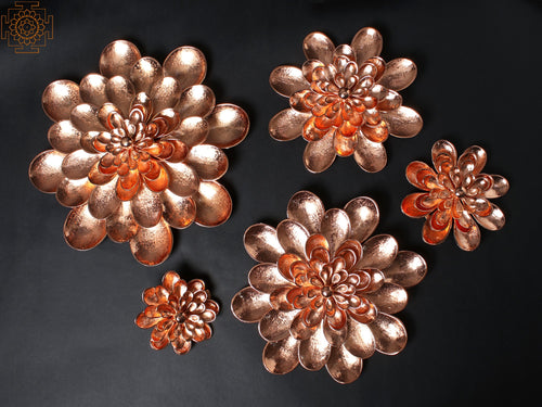 Rose Tinted Flowers Wall Hanging Set of 5 Brass Home Decor
