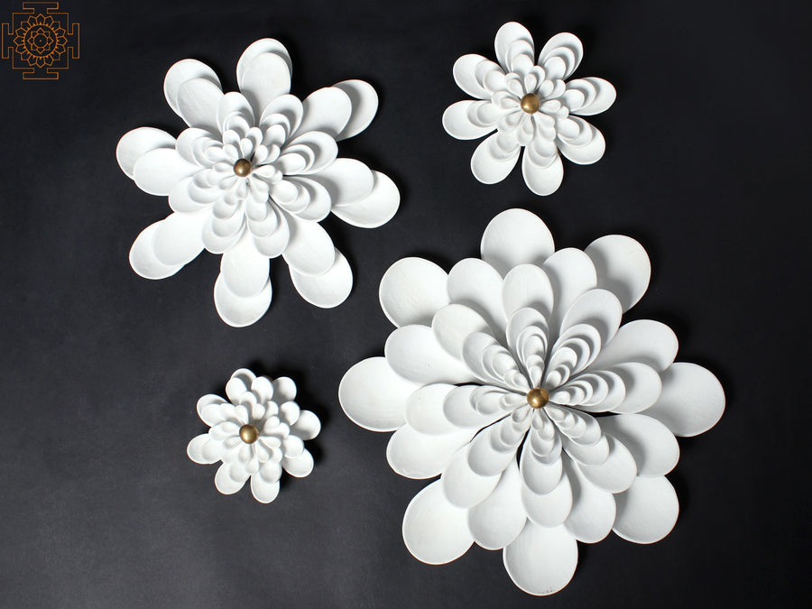 Wall Hanging Flower Brass Sculpture Set of 4