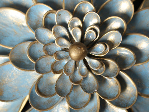 11" Brass Decorative Blue and Gold Flower | Wall Hanging