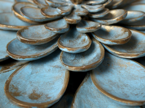 11" Brass Decorative Blue and Gold Flower | Wall Hanging