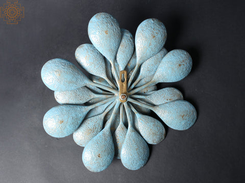 11" Brass Decorative Blue and Gold Flower | Wall Hanging