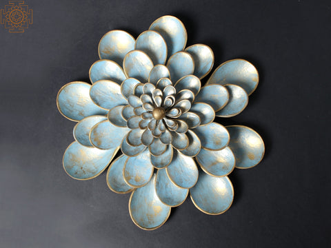 11" Brass Decorative Blue and Gold Flower | Wall Hanging