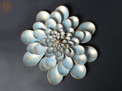 11" Brass Blue and Gold Flower Wall Hanging Decor