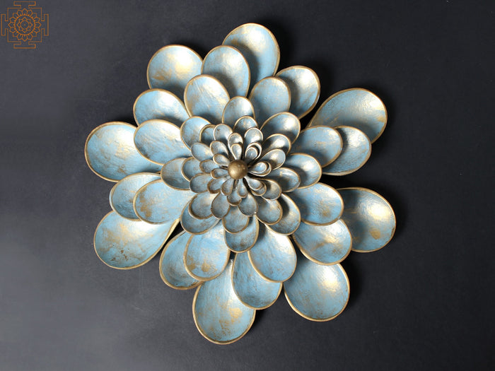 11" Brass Blue and Gold Flower Wall Hanging Decor