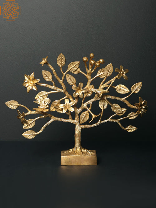 10" Brass Tree with Flowers and Butterfly Statue