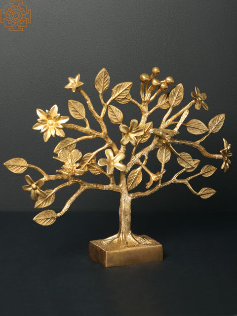 10" Brass Tree with Flowers and Butterfly