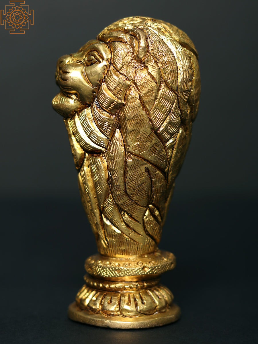4" Brass Lion Stambh Pillar Statue Handmade