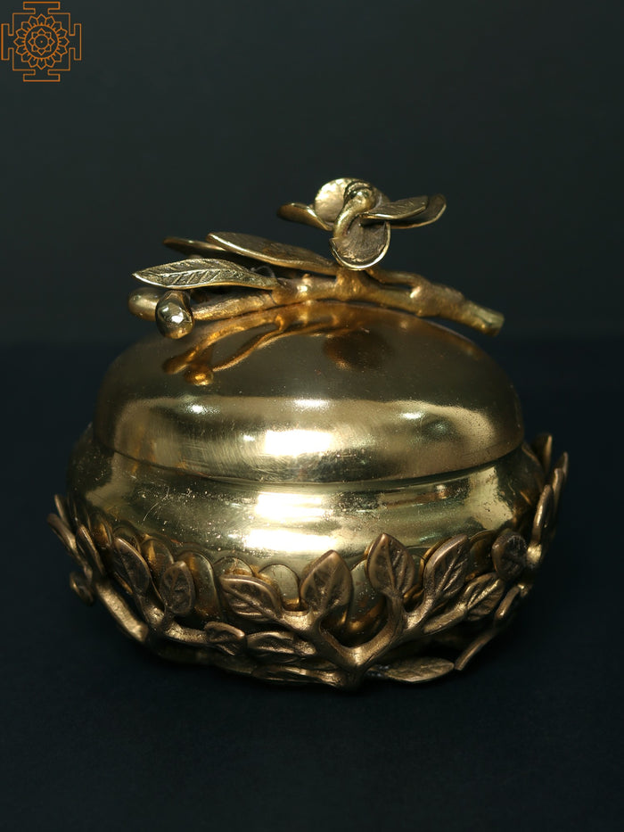 5" Brass Bowl with Leaf Base Stand for Pooja
