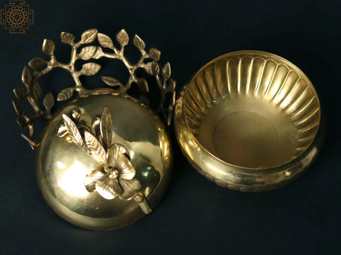 5" Brass Bowl with Leaf Base Stand