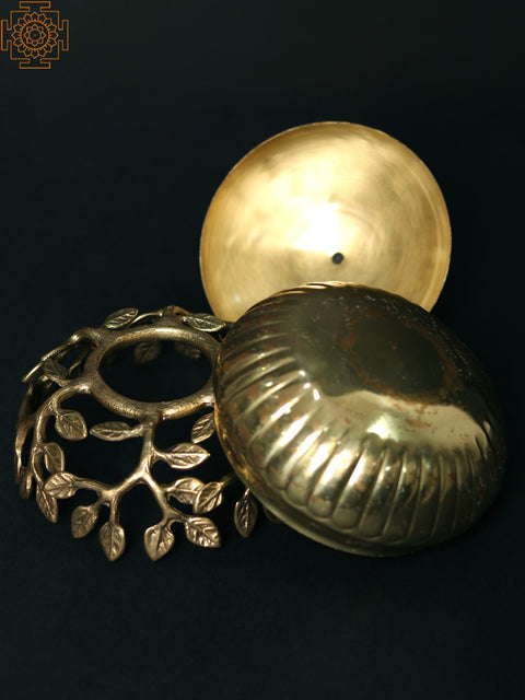 5" Brass Bowl with Leaf Base Stand